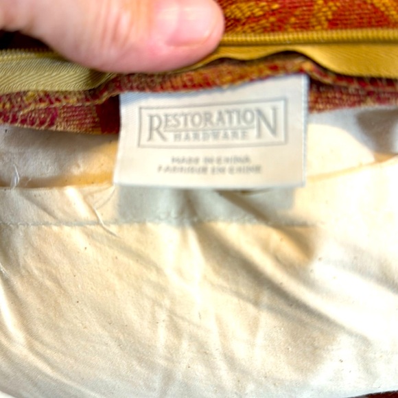 Restoration Hardware rust and mustard damask chenille throw pillow - Picture 2 of 7